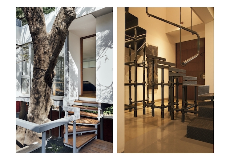BandukSmith Studio L: Chidambarum Treehouse Entry; R:Crafted Penthouse Scaffold Stairs