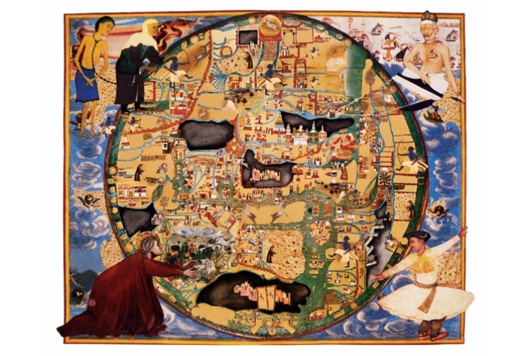 Of Worlds Within Worlds: Gulammohammed Sheikh, A Retrospective The Mappamundi Suit 7, Distant Destinations II, 2004, Gouache on inkjet print of digital collage