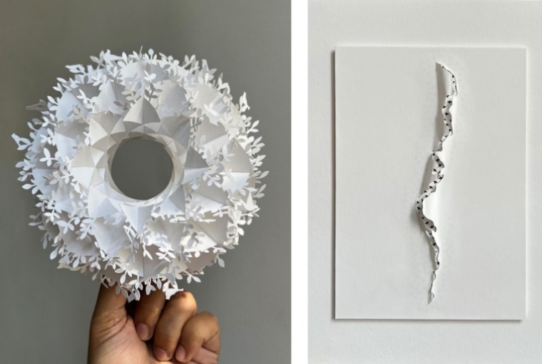 Parth Kothekar Sculpture (left) | Tree-less existence Series (Where birds live under the ground) (right)