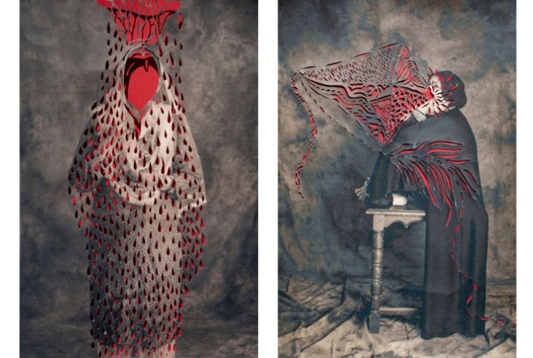 Sujata Setia cuts Through the Narratives of Abuse Statue (left) | Unconfined or Unhinged (right)